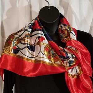 Classic square scarf in red, navy, gold, and white
